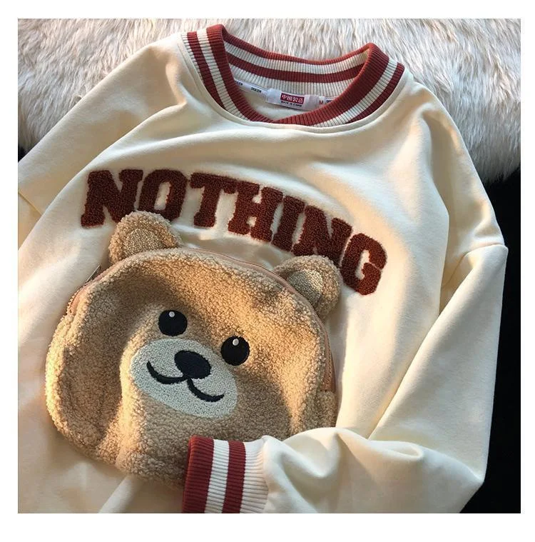 CGC Korean Fashion Cartoon Embroidery Sweatshirts Spring Autumn O-Neck Hoodies Women Kawaii Pullovers Female Clothing Tops