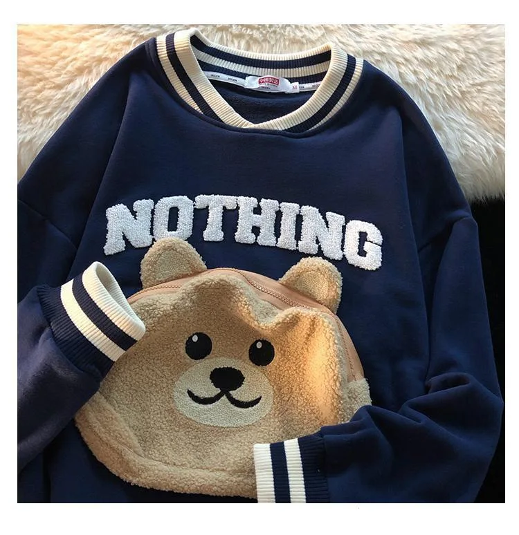 CGC Korean Fashion Cartoon Embroidery Sweatshirts Spring Autumn O-Neck Hoodies Women Kawaii Pullovers Female Clothing Tops