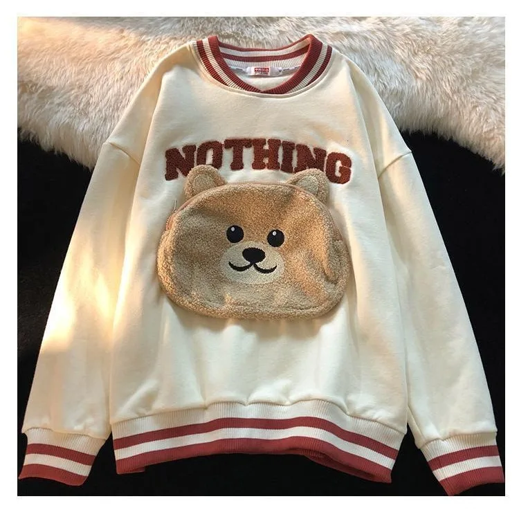 CGC Korean Fashion Cartoon Embroidery Sweatshirts Spring Autumn O-Neck Hoodies Women Kawaii Pullovers Female Clothing Tops