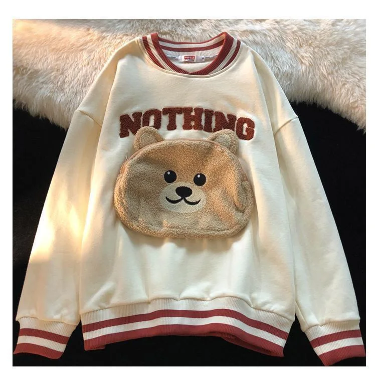 CGC Korean Fashion Cartoon Embroidery Sweatshirts Spring Autumn O-Neck Hoodies Women Kawaii Pullovers Female Clothing Tops