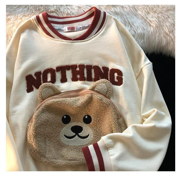 CGC Korean Fashion Cartoon Embroidery Sweatshirts Spring Autumn O-Neck Hoodies Women Kawaii Pullovers Female Clothing Tops
