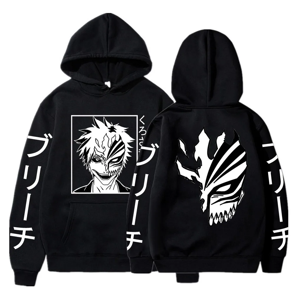 Bleach Kurosaki ichigo Anime Harajuku Hoodies Gothic Cartoon Manga Mask Boy Graphic Men Women Winter Long Sleeves Sweatshirts
