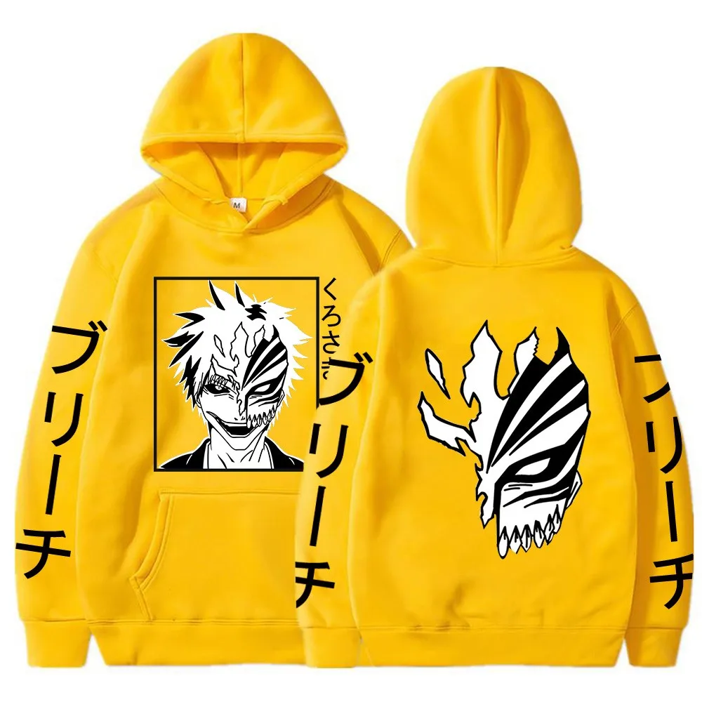 Bleach Kurosaki ichigo Anime Harajuku Hoodies Gothic Cartoon Manga Mask Boy Graphic Men Women Winter Long Sleeves Sweatshirts
