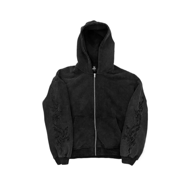 New Vine Embroidered Women Hoodie High Street Washed Black Gray Men Women Sweatshirt Gothic Harajuku Streetwear Casual Hoodie