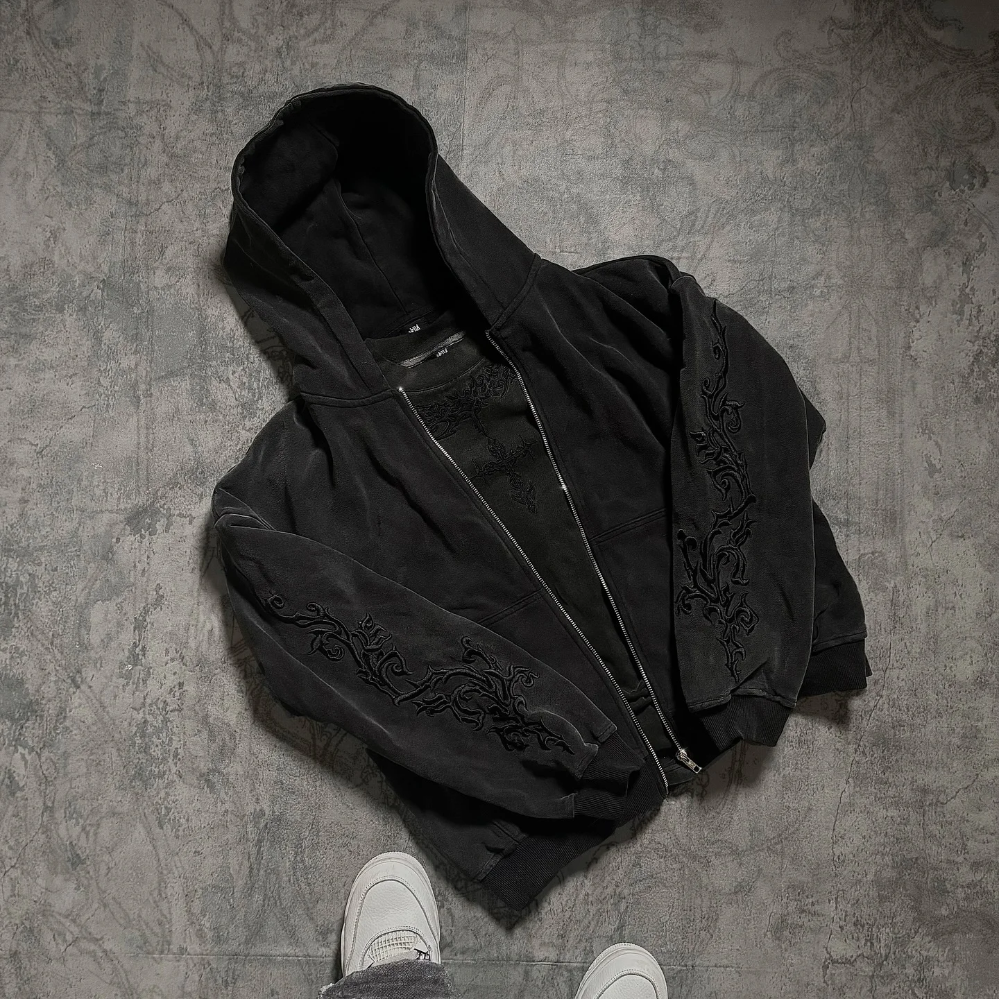 New Vine Embroidered Women Hoodie High Street Washed Black Gray Men Women Sweatshirt Gothic Harajuku Streetwear Casual Hoodie