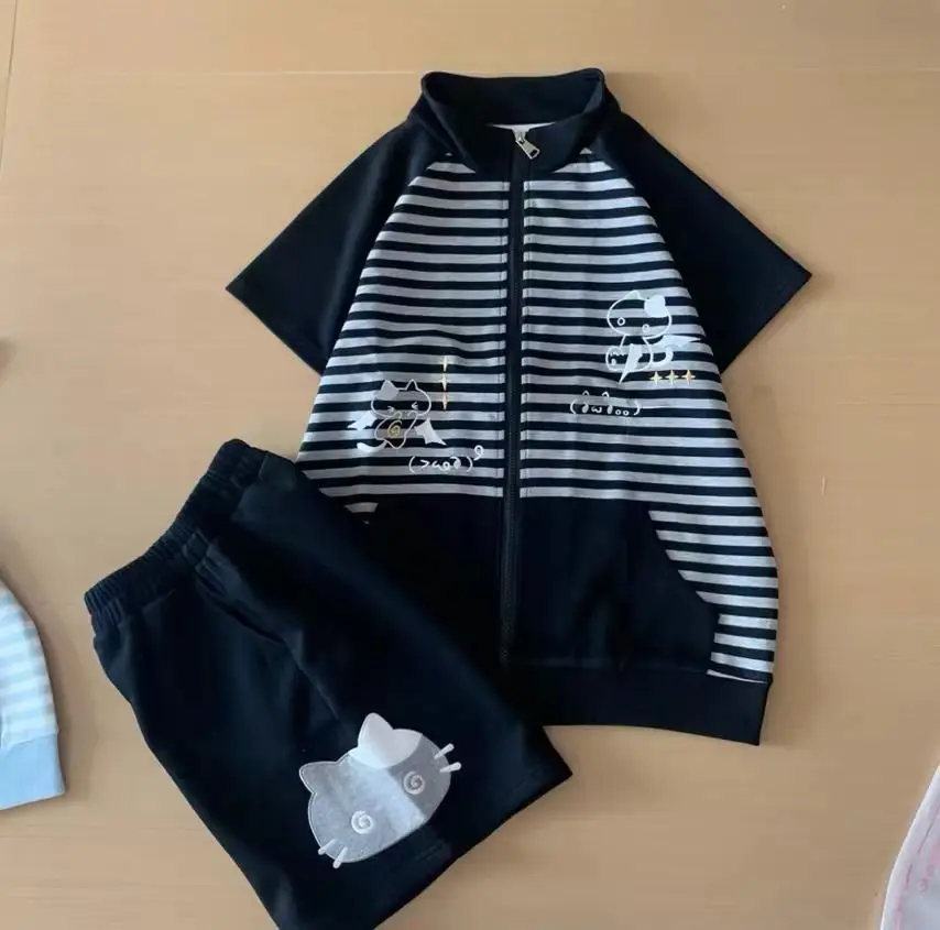 Japanese Casual Stand Neck Hoodie Preppy Style Embroidery Cat Grunge Cute Sweatshirts Women Y2k Aesthetic Patchwork Stripe Hoody