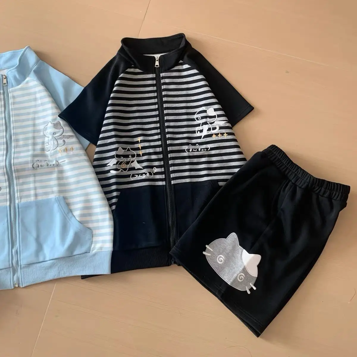 Japanese Casual Stand Neck Hoodie Preppy Style Embroidery Cat Grunge Cute Sweatshirts Women Y2k Aesthetic Patchwork Stripe Hoody