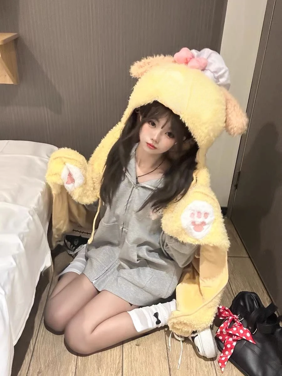 Japanese Autumn Casual Hoodies Oversized Lace Patchwork Harajuku Women's Tops Y2k Aesthetic Cartoon Embroidery Cute Sweatshirts