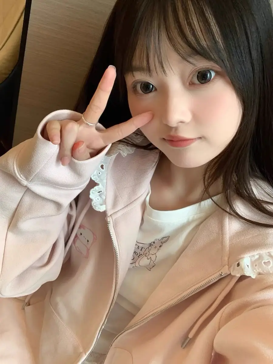 Japanese Autumn Casual Hoodies Oversized Lace Patchwork Harajuku Women's Tops Y2k Aesthetic Cartoon Embroidery Cute Sweatshirts