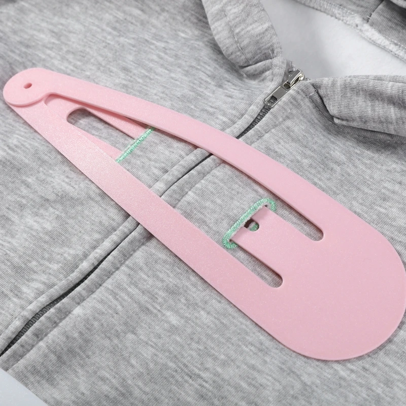 Fashion Grey Hoodie Jacket With Blue Pin For Women Y2k Casual Long Sleeve Pocket Coat Lady 2026 Spring Chic Street Outerwear