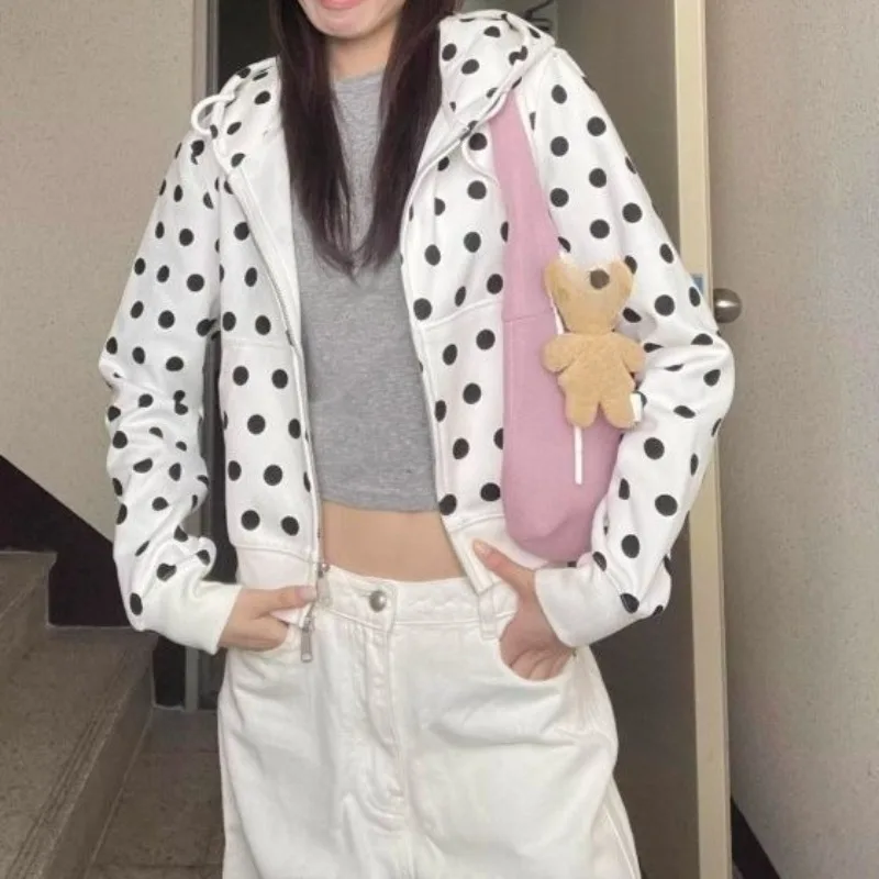 OCEANLOVE Y2k Clothes Hoodies Women Tops Polka Dot Autumn Winter Sweatshirts Korean Fashion Sweet Vintage Sudaderas Mujer