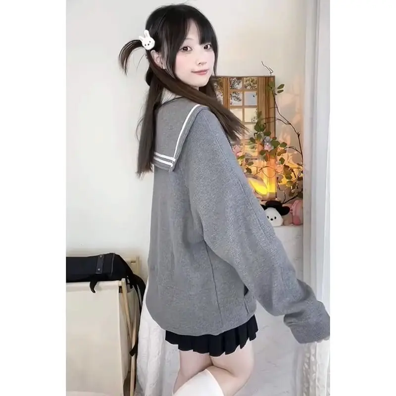 Japanese Grunge Letter Embroidery Hoodie Harajuku Vintage Sailor Collar Zipper Jacket Casual Sweatshirt Y2k Aesthetic Streetwear