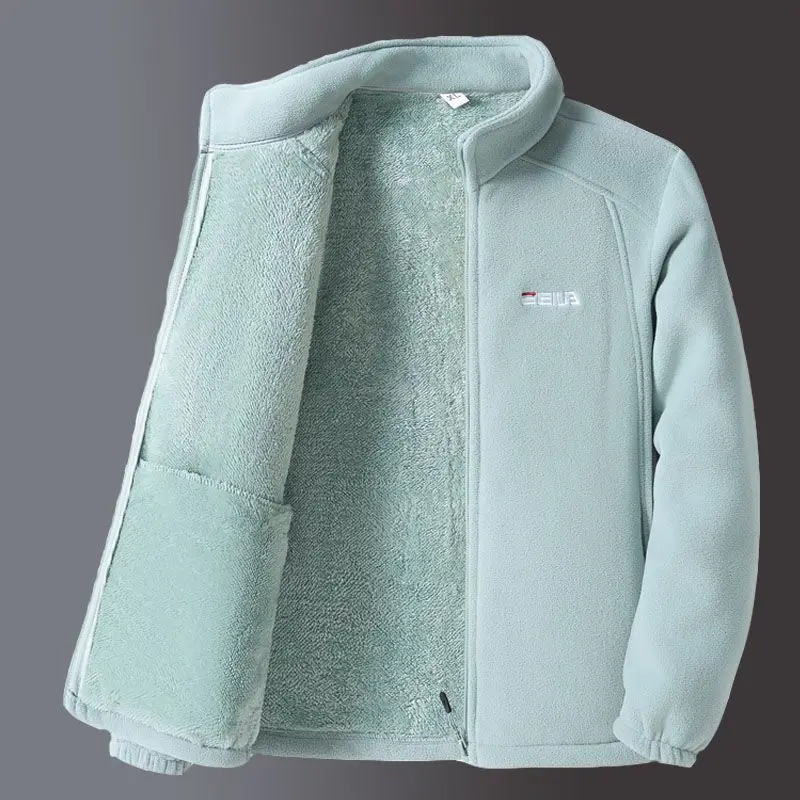 Woman Thickened Zipper Lamb Velvet Sweatshirt Casual Cardigan Embroidery Warm Stand-up Collar Loose Jacket Windproof Sweatshirt