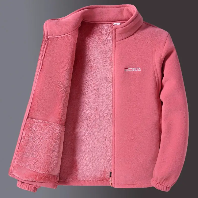Woman Thickened Zipper Lamb Velvet Sweatshirt Casual Cardigan Embroidery Warm Stand-up Collar Loose Jacket Windproof Sweatshirt