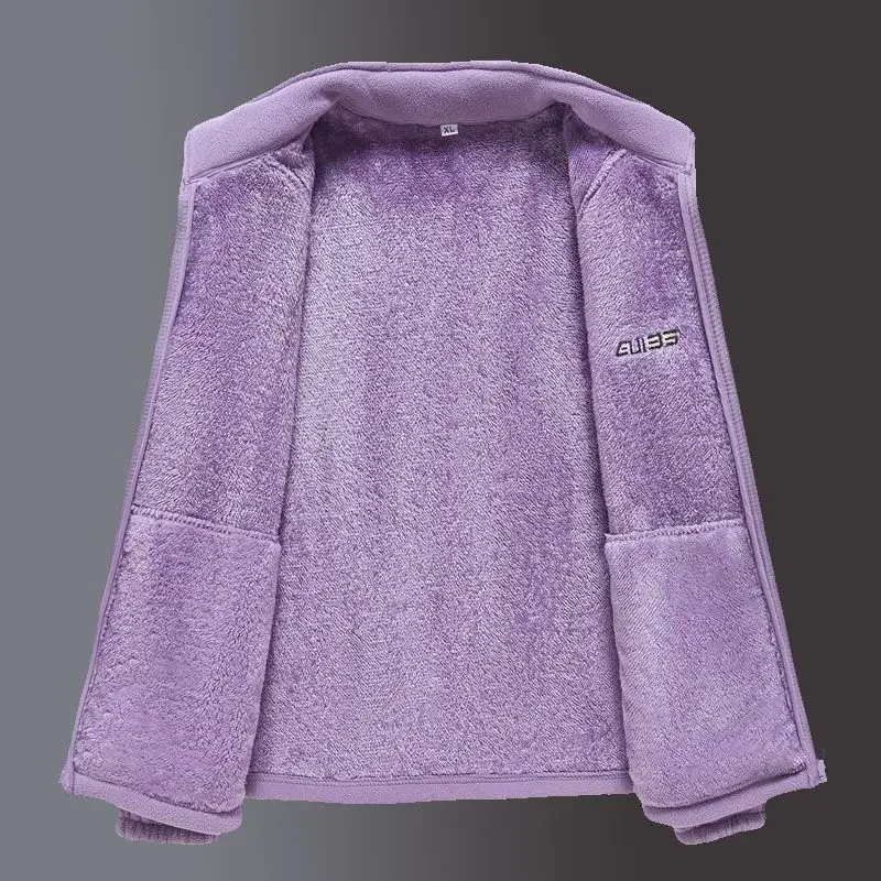 Woman Thickened Zipper Lamb Velvet Sweatshirt Casual Cardigan Embroidery Warm Stand-up Collar Loose Jacket Windproof Sweatshirt