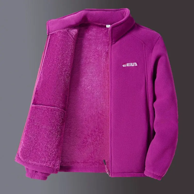 Woman Thickened Zipper Lamb Velvet Sweatshirt Casual Cardigan Embroidery Warm Stand-up Collar Loose Jacket Windproof Sweatshirt