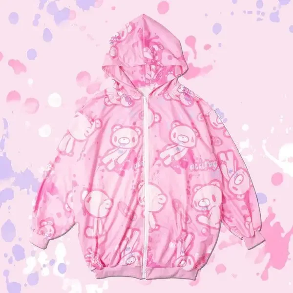 American High Street Y2K Hoodie Women's Cartoon Printed Bear Long Sleeve Coat Subculture Graffiti Yami Kawaii Loose Hooded Coat