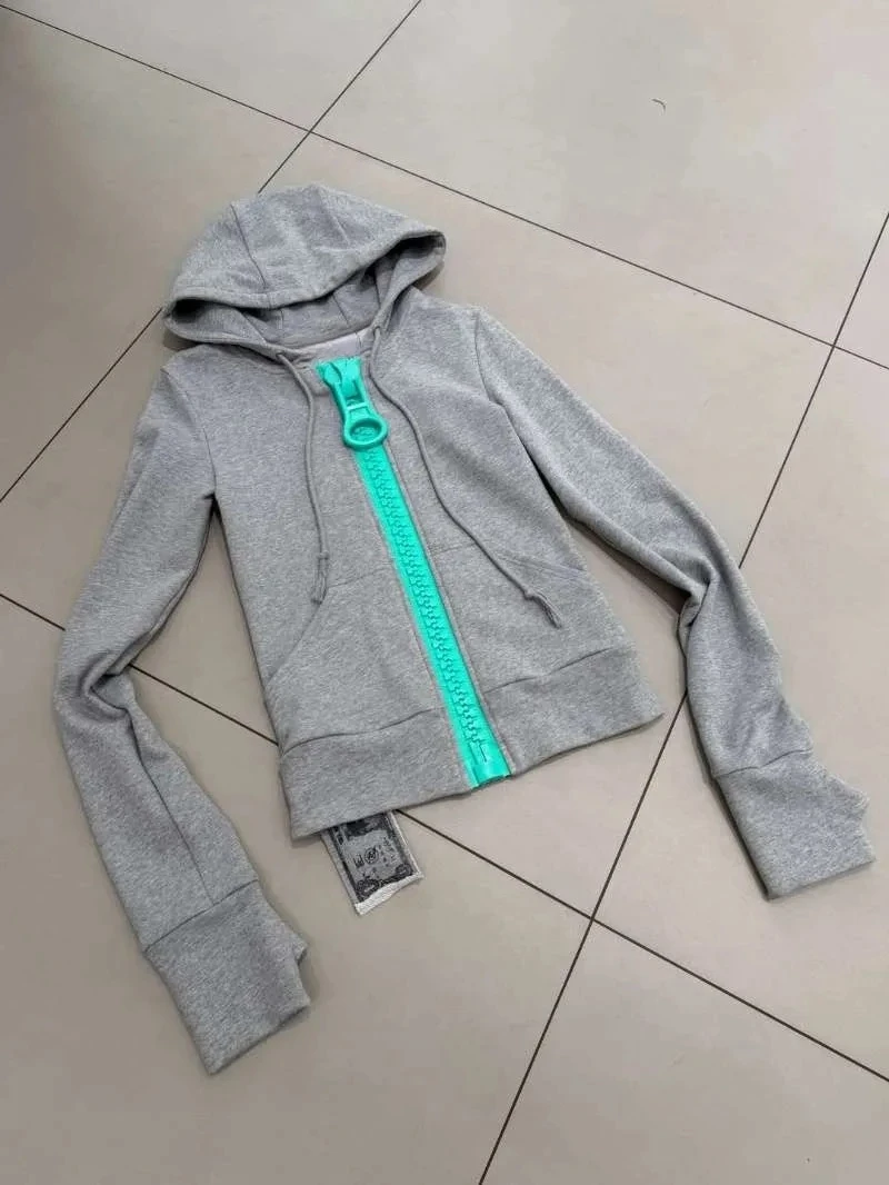 Y2K Giant Zipper Hoodie Women's Streetwear Harajuku Style Autumn Top Slim Fit Long Sleeve O-Ring Zipper Jacket Coat
