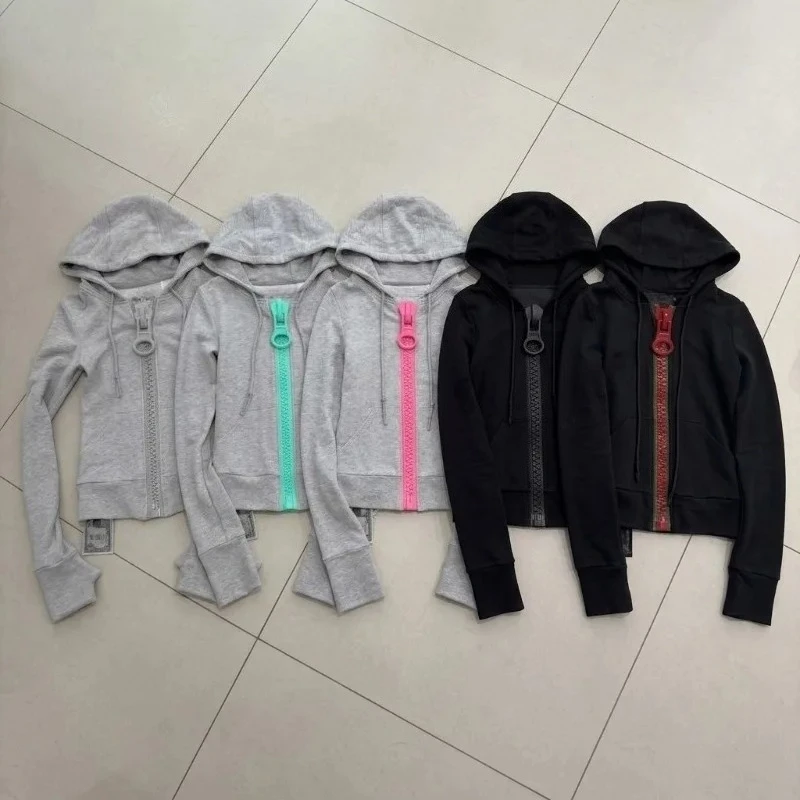Y2K Giant Zipper Hoodie Women's Streetwear Harajuku Style Autumn Top Slim Fit Long Sleeve O-Ring Zipper Jacket Coat