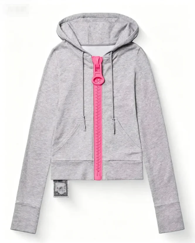 Y2K Giant Zipper Hoodie Women's Streetwear Harajuku Style Autumn Top Slim Fit Long Sleeve O-Ring Zipper Jacket Coat