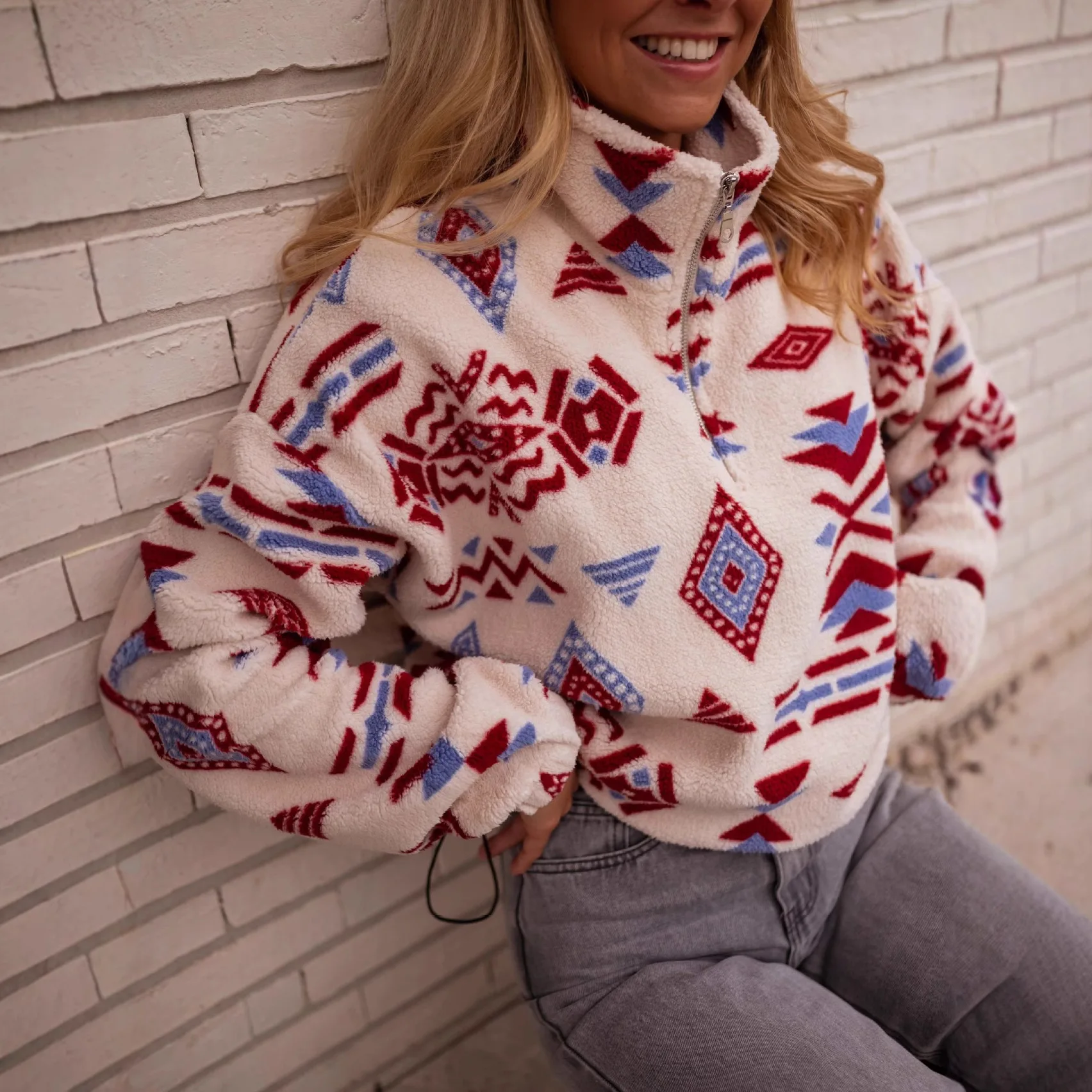 Women Half Zipper Sweatshirts Fashion Printed Autumn Winter Fleece Tops Female Stand Collar Hoodies Lady Thicken Warm Pullovers