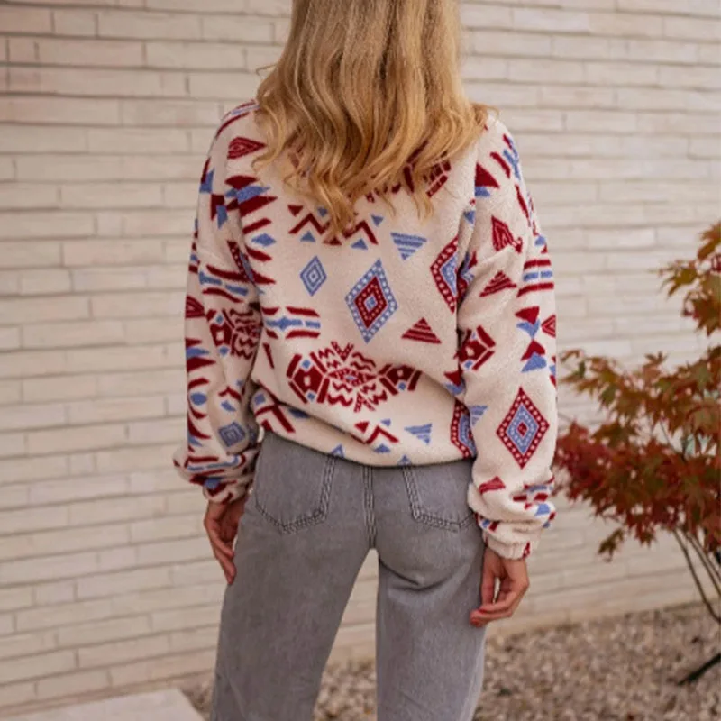 Women Half Zipper Sweatshirts Fashion Printed Autumn Winter Fleece Tops Female Stand Collar Hoodies Lady Thicken Warm Pullovers