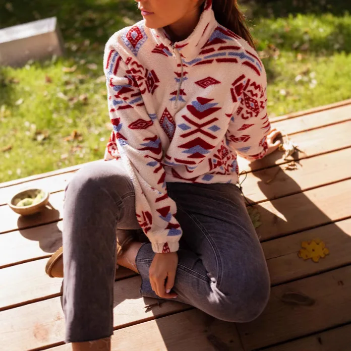 Women Half Zipper Sweatshirts Fashion Printed Autumn Winter Fleece Tops Female Stand Collar Hoodies Lady Thicken Warm Pullovers