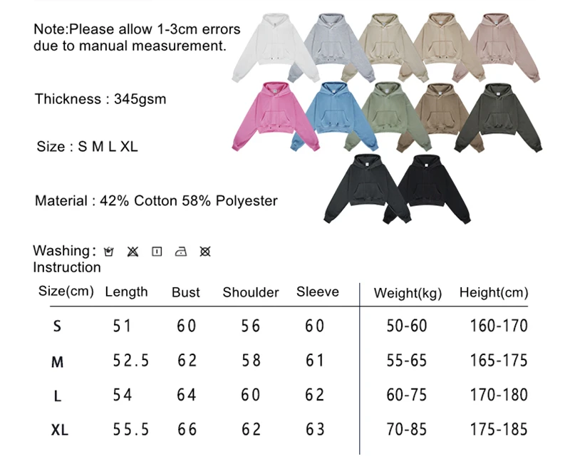 ZODF Chic Sexy Women Super-short Fleece Cropped Hoodies Girl Female Hip Hop Loose 345gsm Solid Hooded Pullover Streetwear HY0340