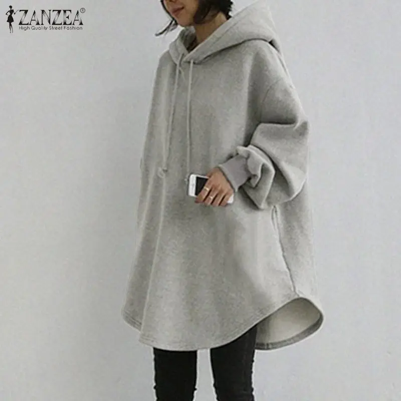 ZANZEA Women's Hoodies Long Sleeve Sweatshirts 2025 Spring Casual Solid Loose Long Drawstring Pullovers Oversized Streetwear 7