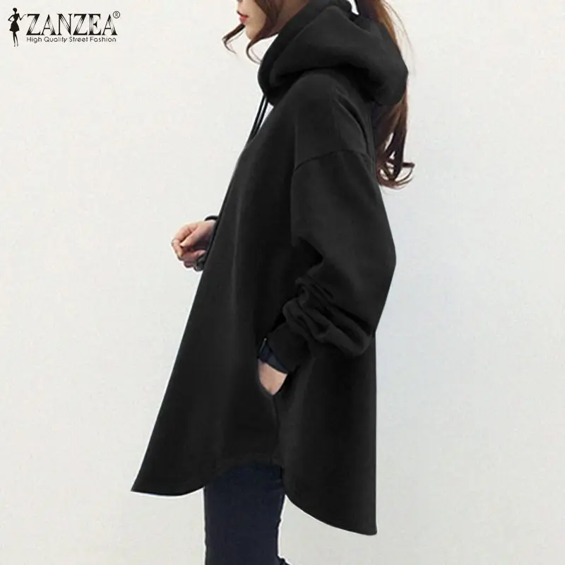 ZANZEA Women's Hoodies Long Sleeve Sweatshirts 2025 Spring Casual Solid Loose Long Drawstring Pullovers Oversized Streetwear 7