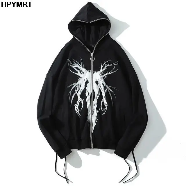 Autumn Fashion Punk Graphic Print Hip Hop Zipper Hoodie Men Women Harajuku Oversized Hooded Sweatshirt Gothic Vintage Streetwear
