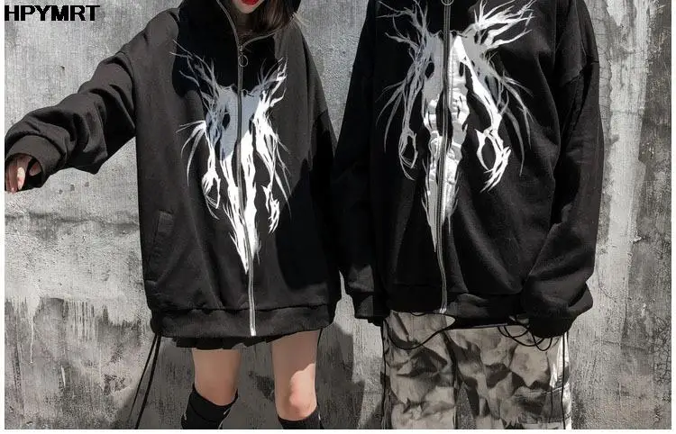 Autumn Fashion Punk Graphic Print Hip Hop Zipper Hoodie Men Women Harajuku Oversized Hooded Sweatshirt Gothic Vintage Streetwear