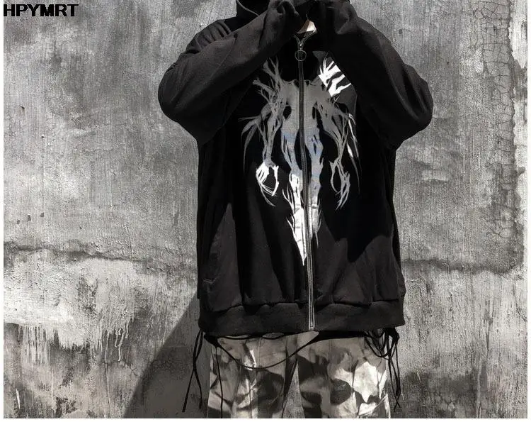 Autumn Fashion Punk Graphic Print Hip Hop Zipper Hoodie Men Women Harajuku Oversized Hooded Sweatshirt Gothic Vintage Streetwear