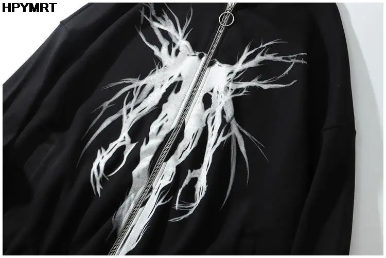 Autumn Fashion Punk Graphic Print Hip Hop Zipper Hoodie Men Women Harajuku Oversized Hooded Sweatshirt Gothic Vintage Streetwear
