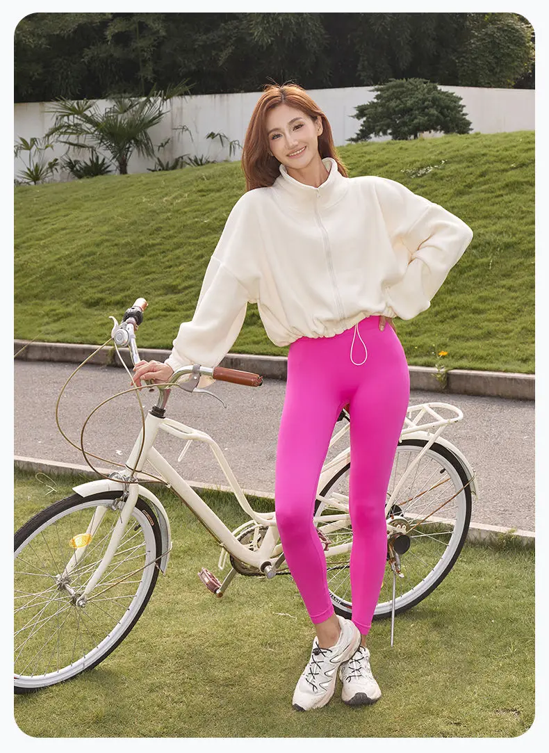 Autumn Winter New Fleece-lined Sports Jacket Women Sweatshirt Loose Slim Solid Vertical Collar Yoga Clothing Warm Tops Outdoor
