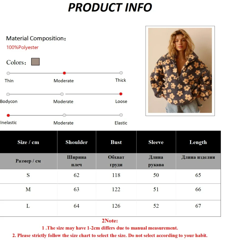 Sumuyoo Autumn Winter Women's Sherpa Floral Pullover Hoodies Half Zip Style Loose Fit Warm Stylish New Sweatshirt