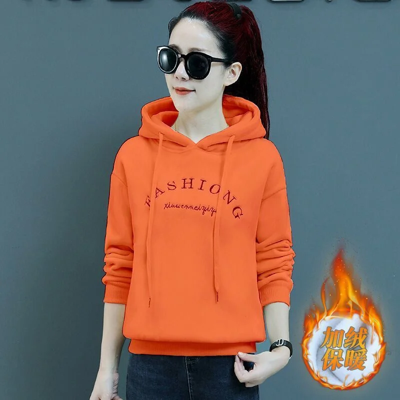 Golden Velvet Hooded Sweatshirt Women's Thickened Double Sided Velvet Top Embroidered Autumn Winter New Loose Coat Female