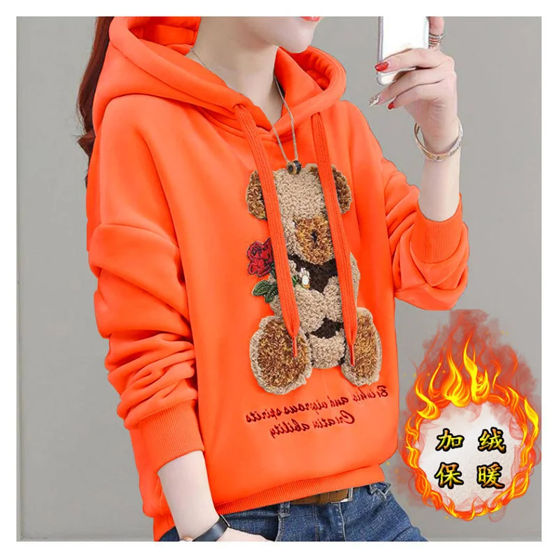 Golden Velvet Hooded Sweatshirt Women's Thickened Double Sided Velvet Top Embroidered Autumn Winter New Loose Coat Female