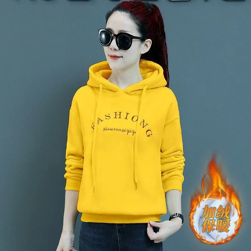 Golden Velvet Hooded Sweatshirt Women's Thickened Double Sided Velvet Top Embroidered Autumn Winter New Loose Coat Female