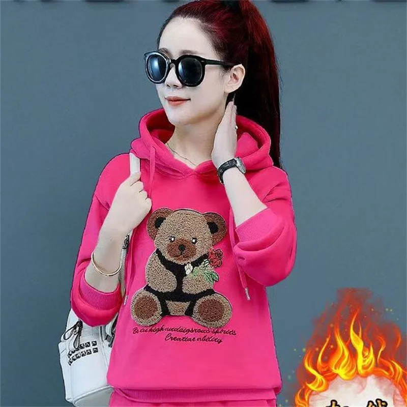 Golden Velvet Hooded Sweatshirt Women's Thickened Double Sided Velvet Top Embroidered Autumn Winter New Loose Coat Female