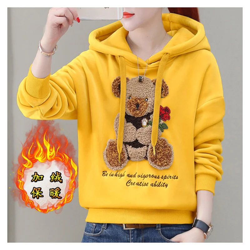 Golden Velvet Hooded Sweatshirt Women's Thickened Double Sided Velvet Top Embroidered Autumn Winter New Loose Coat Female