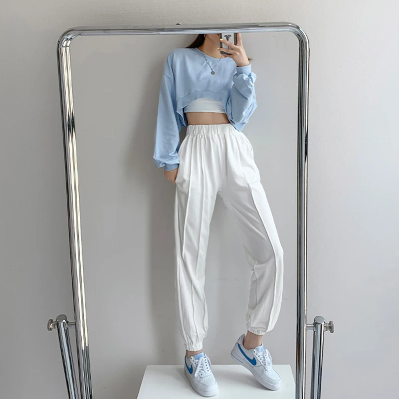 Korean Fashion Short Sweatshirts Women Sexy Solid Color Loose Crop Tops Woman Casual Streetwear Plus Size Pullovers Female