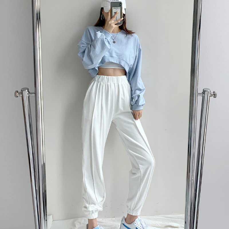 Korean Fashion Short Sweatshirts Women Sexy Solid Color Loose Crop Tops Woman Casual Streetwear Plus Size Pullovers Female