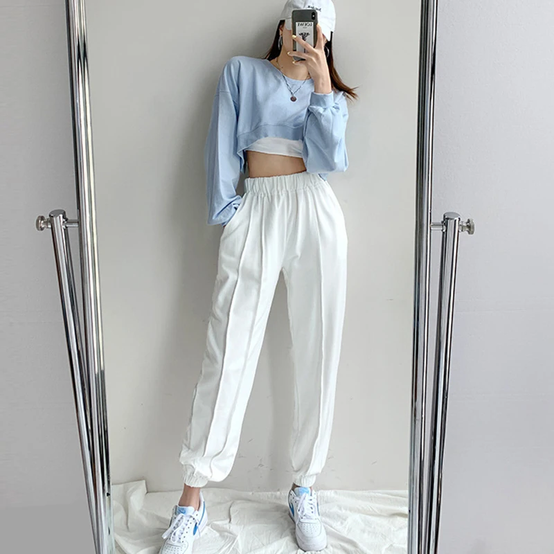 Korean Fashion Short Sweatshirts Women Sexy Solid Color Loose Crop Tops Woman Casual Streetwear Plus Size Pullovers Female