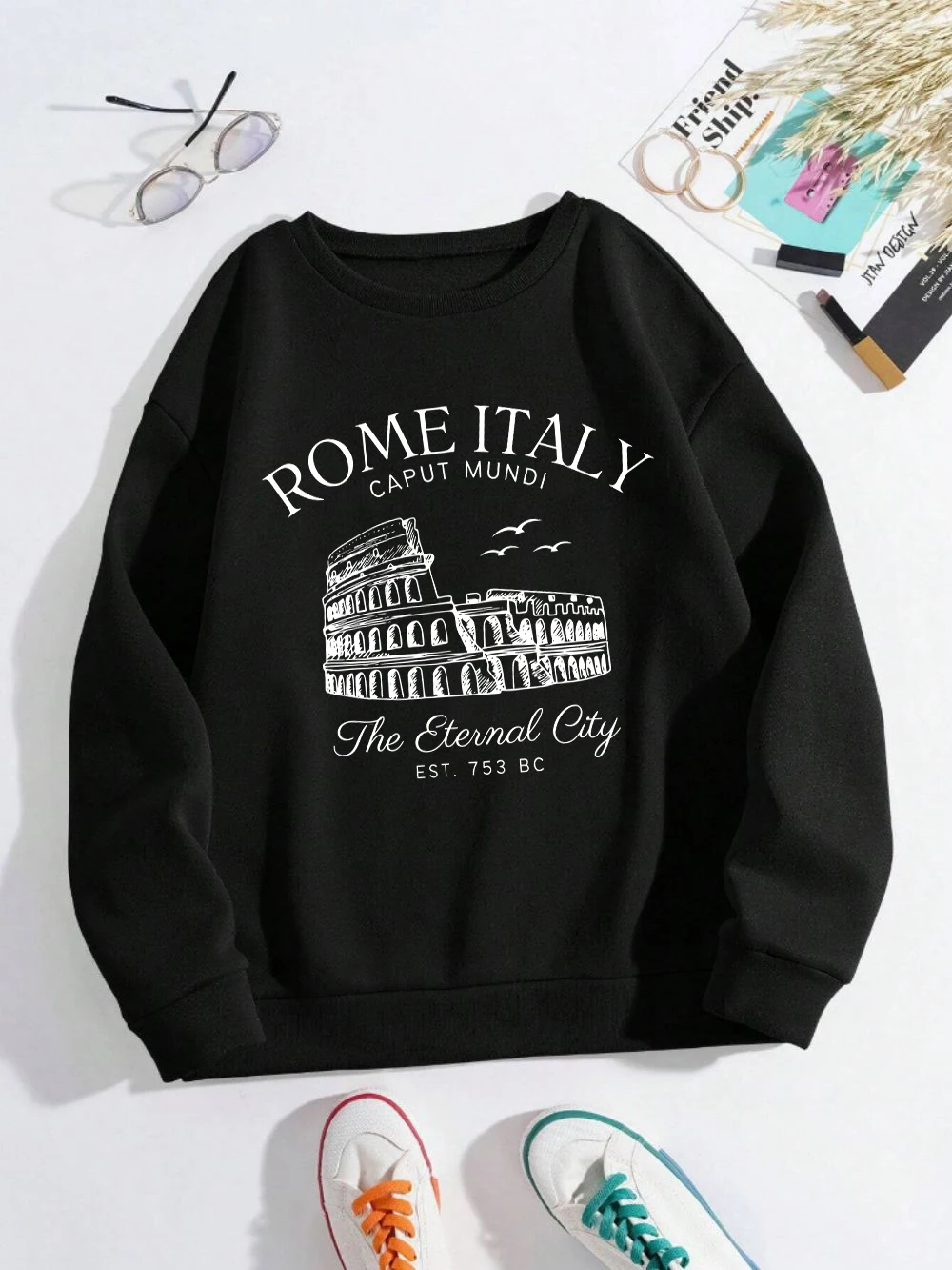 Colosseum Rome Italy Print Woman Sweatshirt Casual Crewneck Sportswear Y2K Loose Multicolor Pullover All-Match Fleece Clothing