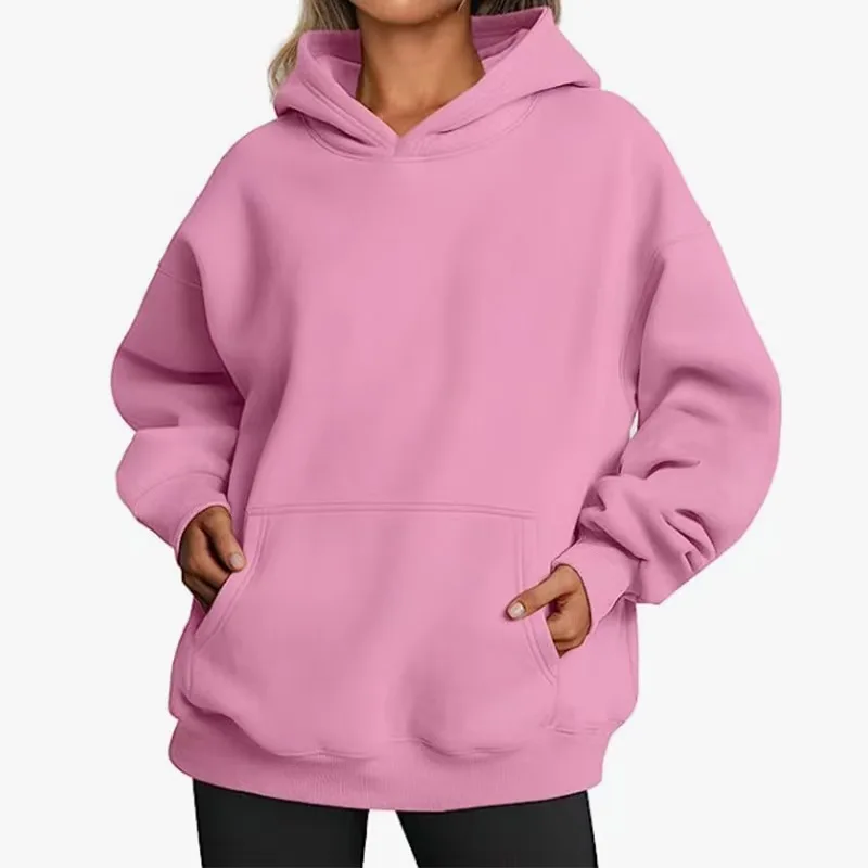 Hip Hop Solid Color Hoody for Female Autumn Fashion Clothing Casual Fleece Pocket Hoodies Multicolor Unisex Women Streetwear