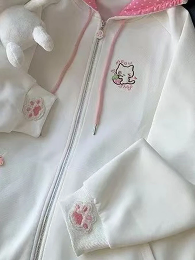 Japanese Cartoon Embroidery Casual Kawaii Hoodies Y2k Aesthetic Loose Drawstring Women Hoody Harajuku Autumn Zipper Sweatshirt
