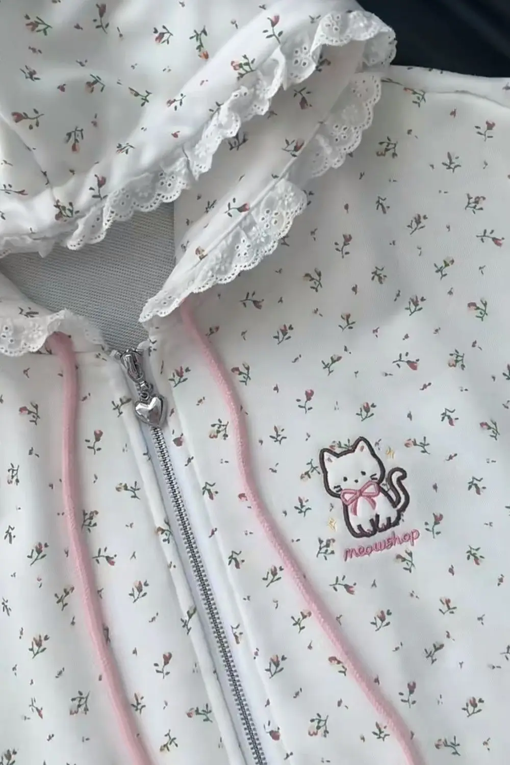 Cat Embroidered Long Sleeved Zip Up Hoodie Women Japanese Spring Summer Sweet Girl Cute Core Thin Sweatshirt Y2k Top