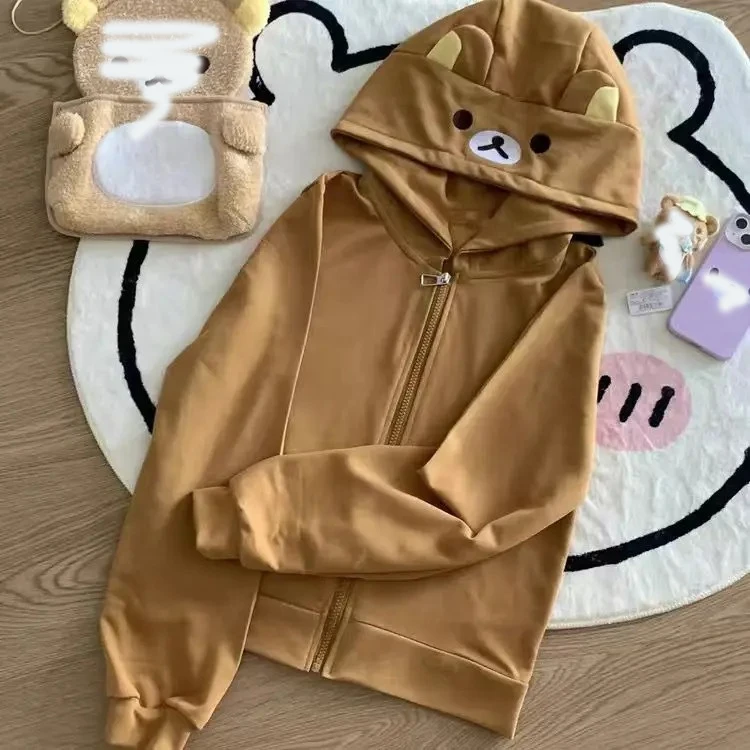Women Japanese Style Kawaii Sweet Tops 2025 Y2k Harajuku Streetwear Hoodies Cute Cartoon Print Zipper Sweatshirt Soft Girl