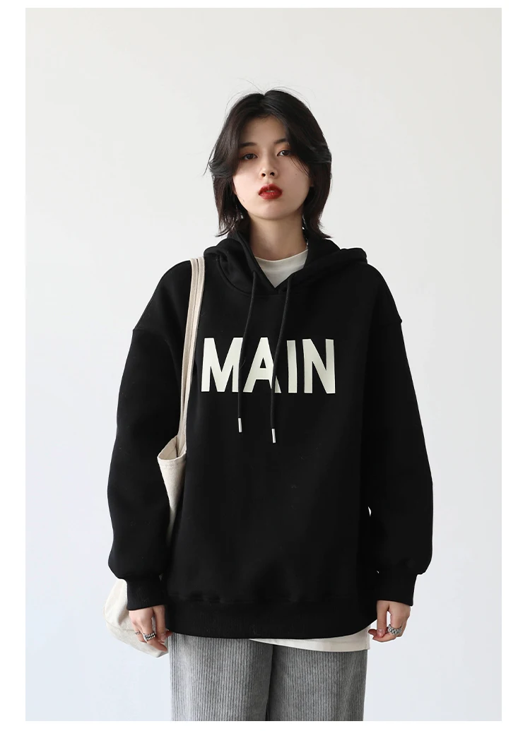 CHIC VEN Women's Pullovers Streetwear Casual Loose Letter Plush Thick Warm Hooded Tops Office Lady Coat Autumn Winter 2025